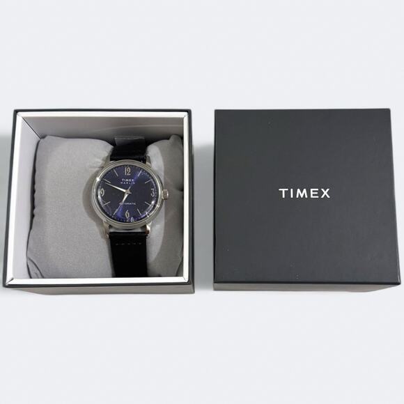 Timex Marlin Automatic 40mm Blue Dial Black Leather Men’s Watch TW2W93100 - Picture 4 of 12